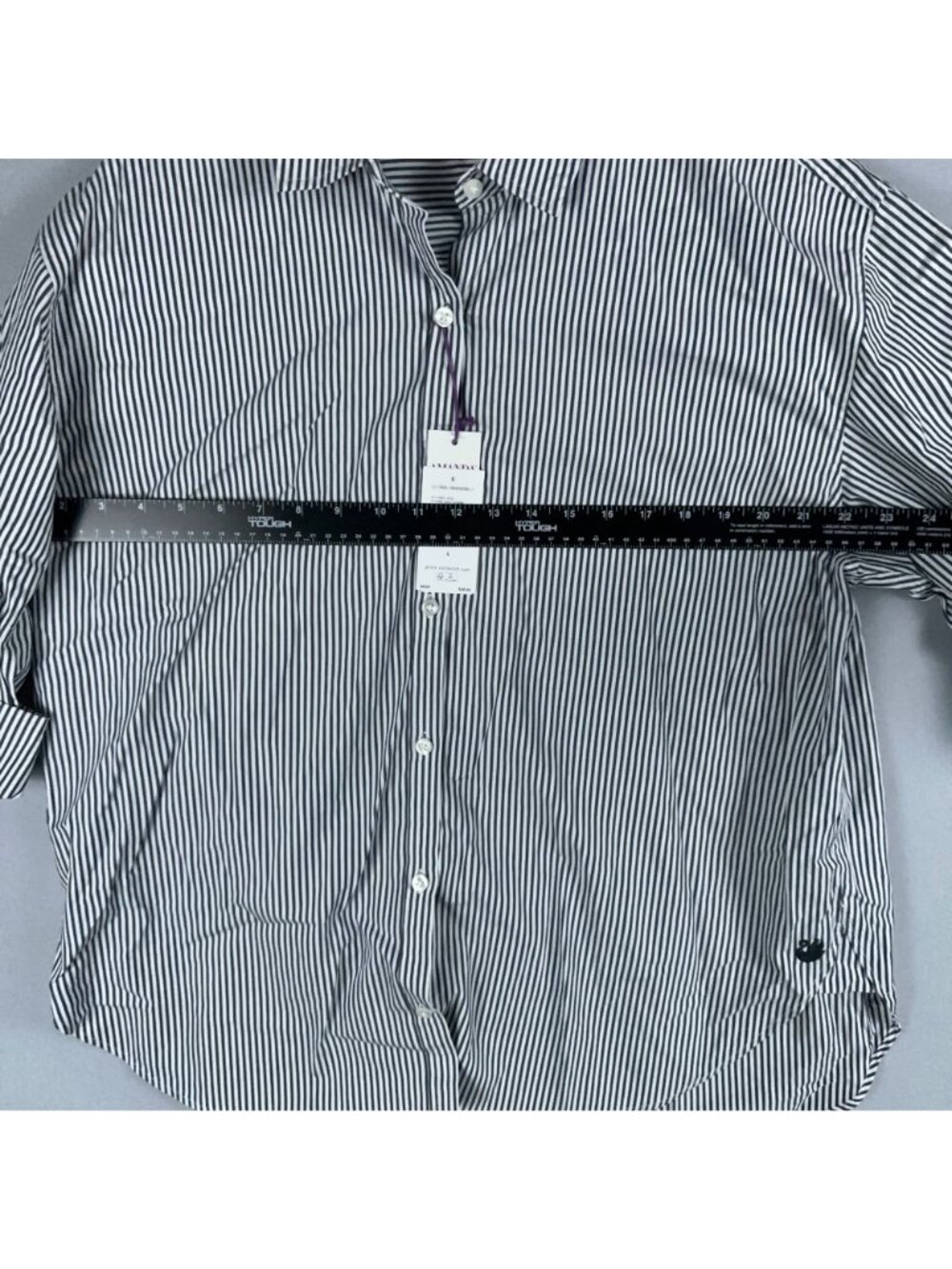 Gloria Vanderbilt Button-Down Shirt Size Large Black White 100% Cotton Striped - Picture 11 of 15
